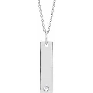 14K White .03 CT Natural Diamond Engravable Bar 16-18″ Necklace