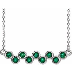 Platinum Lab-Grown Emerald Bezel-Set Bar 16-18″ Necklace