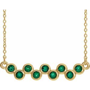 14K Yellow Lab-Grown Emerald Bezel-Set Bar 16-18″ Necklace