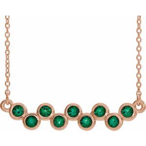 14K Rose Lab-Grown Emerald Bezel-Set Bar 16-18″ Necklace