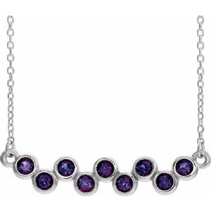 14K White Lab-Grown Alexandrite Bezel-Set Bar 16-18″ Necklace