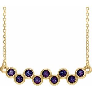 14K Yellow Natural Alexandrite Bezel-Set Bar 16-18″ Necklace