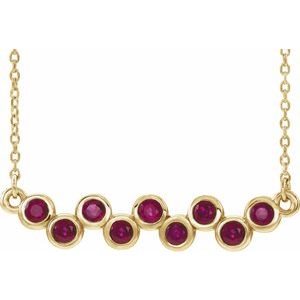 14K Yellow Natural Ruby Bezel-Set Bar 16-18″ Necklace