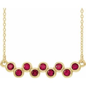 14K Yellow Lab-Grown Ruby Bezel-Set Bar 16-18″ Necklace