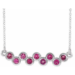 14K White Natural Pink Tourmaline Bezel-Set Bar 16-18″ Necklace