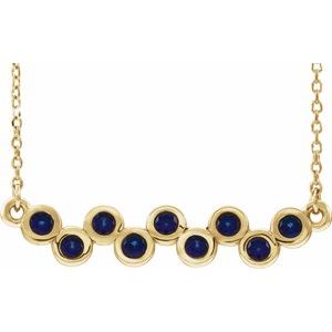 14K Yellow Lab-Grown Blue Sapphire Bezel-Set Bar 16-18″ Necklace