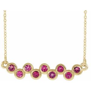 14K Yellow Natural Pink Tourmaline Bezel-Set Bar 16-18″ Necklace