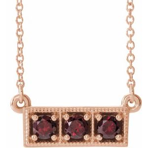 14K Rose Natural Mozambique Garnet Three-Stone Bar 16-18″ Necklace