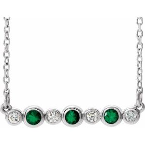 Lab-Grown Emerald And .08 Ctw Natural Diamond Necklace