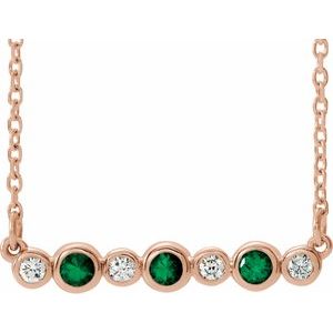 Lab-Grown Emerald And .08 Ctw Natural Diamond Necklace