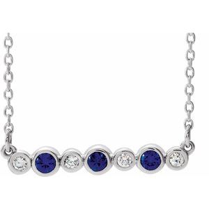 Sterling Silver Lab-Grown Blue Sapphire & .08
 CTW Natural Diamond Bezel-Set 16-18″ Necklace