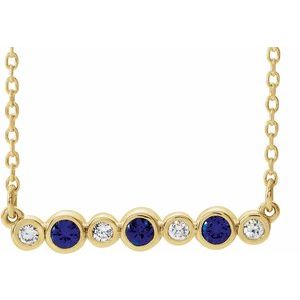 14K Yellow Lab-Grown Blue Sapphire & .08 CTW Natural Diamond Bezel-Set 16-18″ Necklace