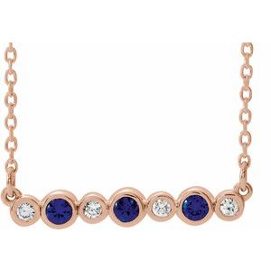 Lab-Grown Blue Sapphire And .08 Ctw Natural Diamond Bar Necklace