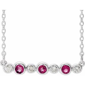 Natural Pink Tourmaline And .08 Ctw Natural Diamond Bar Necklace