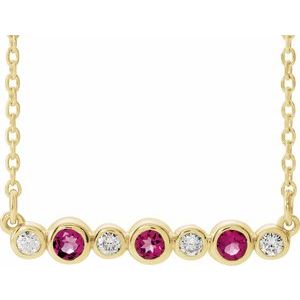 14K Yellow Natural Pink Tourmaline & .08 CTW Natural Diamond Bezel-Set 16-18″ Necklace