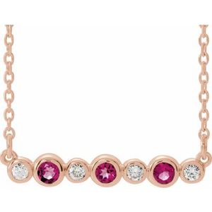 Natural Pink Tourmaline And .08 Ctw Natural Diamond Bar Necklace