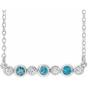 Natural Blue Zircon And .08 Ctw Natural Diamond Bar Necklace