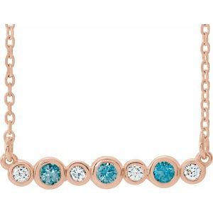 Natural Blue Zircon And .08 Ctw Natural Diamond Bar Necklace