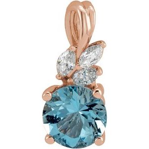 14K Rose Natural Aquamarine & 1/10 CTW Natural Diamond Pendant