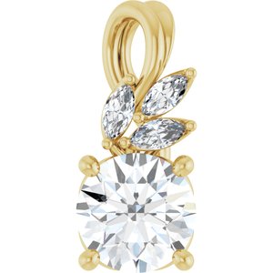 14K Yellow Natural White Sapphire & 1/10 CTW Natural Diamond Pendant