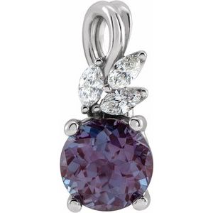 14K White Lab-Grown Alexandrite & 1/10 CTW Natural Diamond Pendant