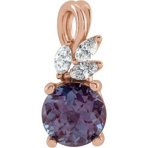 14K Rose Lab-Grown Alexandrite & 1/10 CTW Natural Diamond Pendant