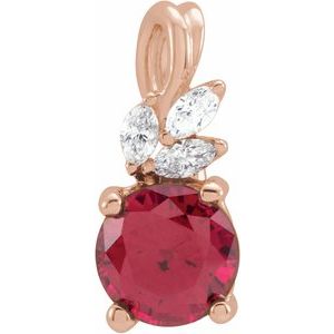 14K Rose Lab-Grown Ruby & 1/10 CTW Natural Diamond Pendant