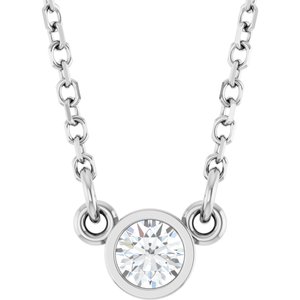 Rhodium-Plated Sterling Silver Imitation Diamond Solitaire 16″ Necklace