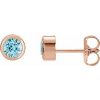 14K Rose Natural Blue Zircon Bezel-Set Earrings