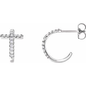 1/4 Ctw Natural Diamond Cross Hoop Earrings