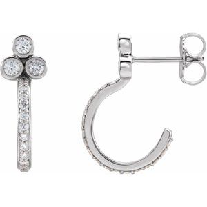 1/2 Ctw Natural Diamond Cluster J-Hoop Earrings