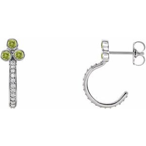 Natural Peridot And 1/4 Ctw Natural Diamond J-Hoop Earrings