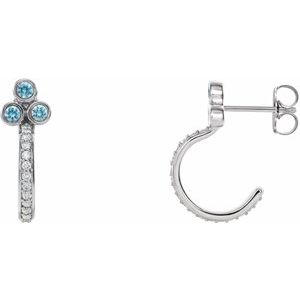 Natural Blue Zircon And 1/4 Ctw Natural Diamond J-Hoop Earrings