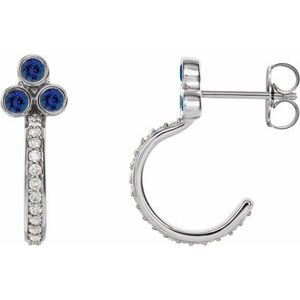 Natural Blue Sapphire And 1/4 Ctw Natural Diamond J-Hoop Earrings