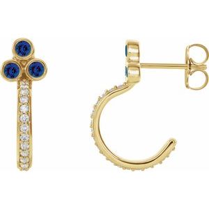 Lab-Grown Blue Sapphire And 1/4 Ctw Natural Diamond J-Hoop Earrings