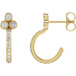 1/2 Ctw Natural Diamond Cluster J-Hoop Earrings