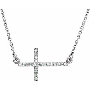 Platinum .07 CTW Natural Diamond Sideways Cross 16-18″ Necklace