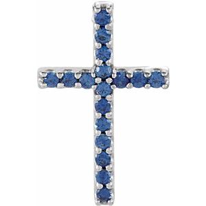 Platinum Natural Blue Sapphire Petite Cross Pendant