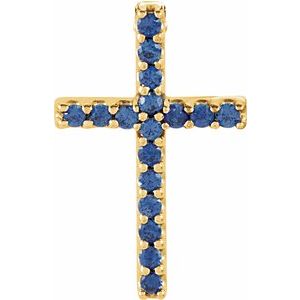 14K Yellow Natural Blue Sapphire Petite Cross Pendant