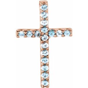 14K Rose Natural Aquamarine Petite Cross Pendant