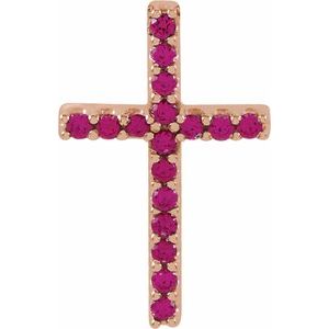 14K Rose Natural Ruby Petite Cross Pendant