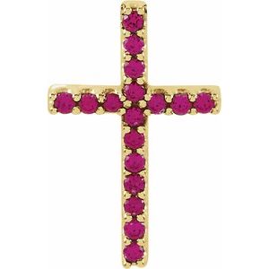 14K Yellow Natural Ruby Petite Cross Pendant