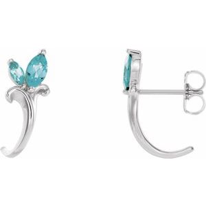 Natural Blue Zircon Floral-Inspired J-Hoop Earrings