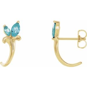 Natural Blue Zircon Floral-Inspired J-Hoop Earrings