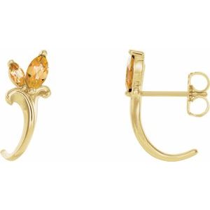 Natural Citrine Floral-Inspired J-Hoop Earrings