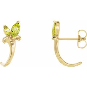 Natural Peridot Floral-Inspired J-Hoop Earrings