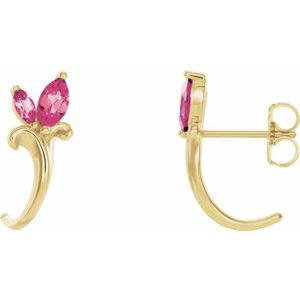 Natural Pink Tourmaline Floral-Inspired J-Hoop Earrings