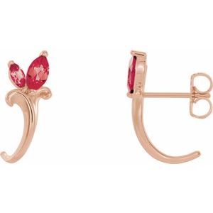 Lab-Grown Ruby Floral-Inspired J-Hoop Earrings