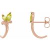 14K Rose Natural Peridot Floral J-Hoop Earrings