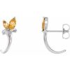 14K White Natural Citrine Floral J-Hoop Earrings